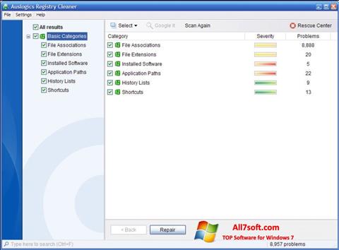 截圖 Auslogics Registry Cleaner Windows 7