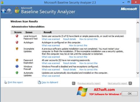 截圖 Microsoft Baseline Security Analyzer Windows 7