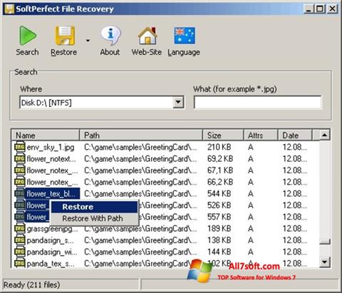 截圖 SoftPerfect File Recovery Windows 7